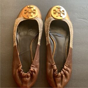 🎉HP🎉 TORY BURCH tricolor metallic/animal print/brown  REVA ballet slippers
